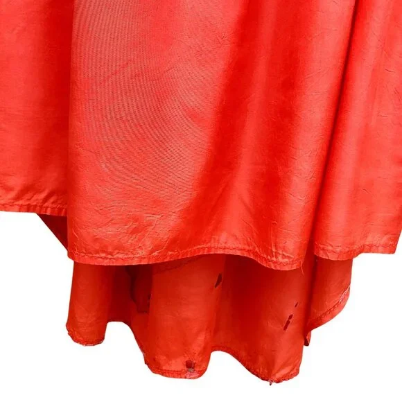 Vintage 30s Style Red Orange Acetate Maxi Size S Black Appliqué Gown Prom Dress - Picture 7 of 14